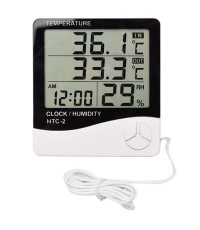 HTC - 2 Digital Thermometer Hygrometer Clock Calendar with Sensor Probe